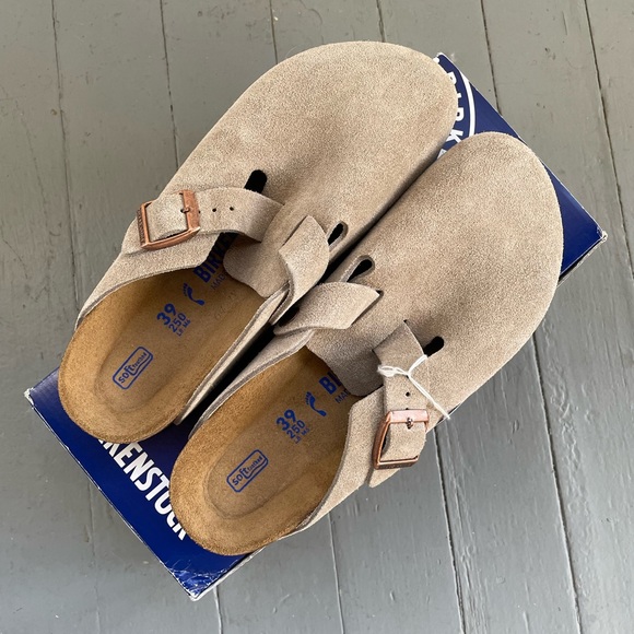Birkenstock Shoes Birkenstock Boston Taupe Suede Soft Footbed